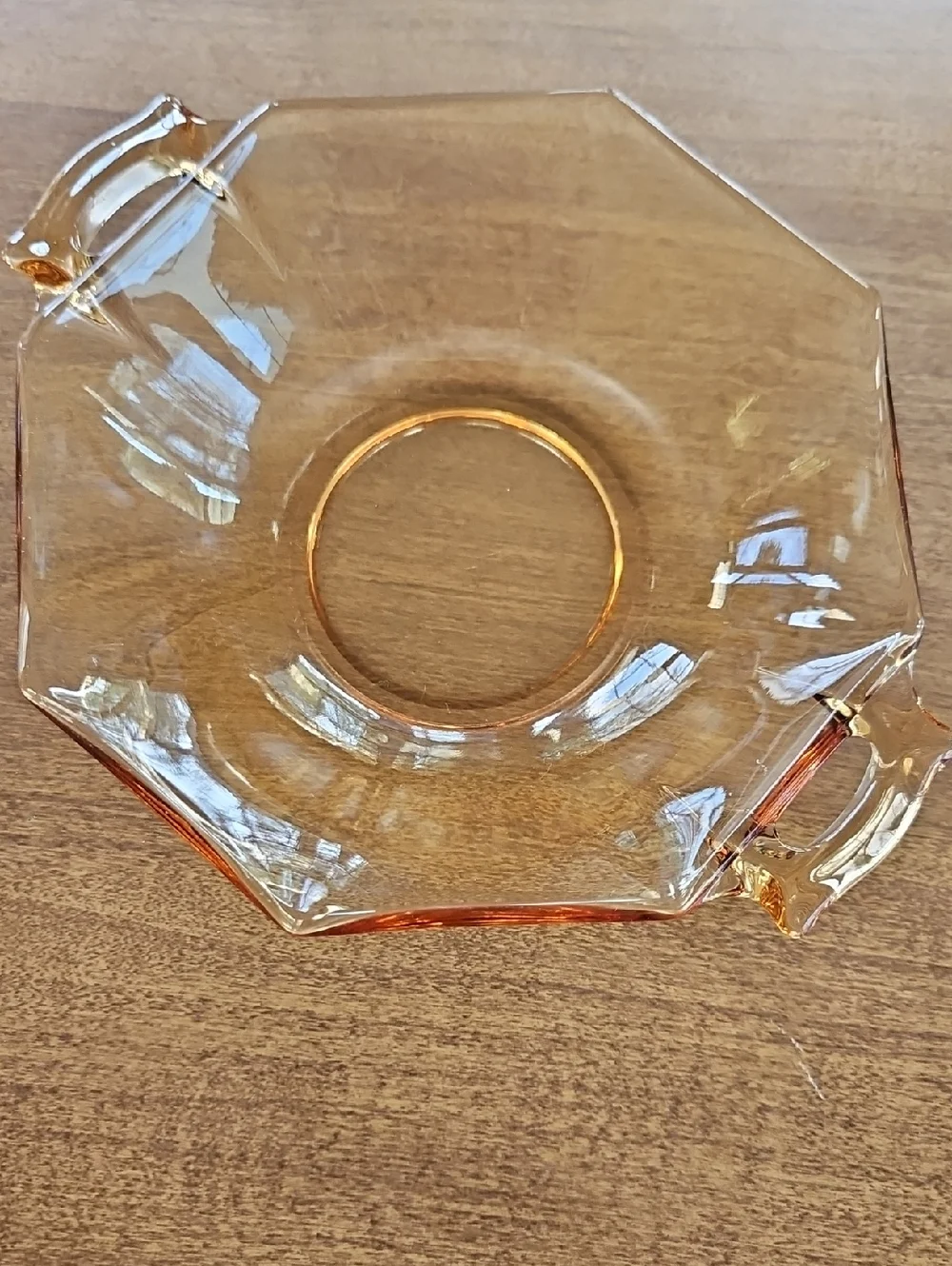 Vintage Octagonal Rosy Amber Depression Glass Bowl